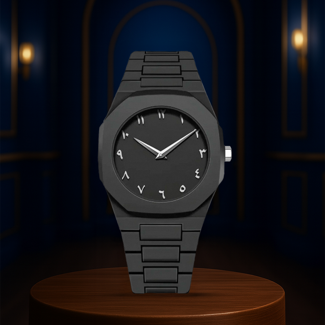 Zain | Distinct Arabic Numerals Bold All-Black Minimalism Watch | 44mm
