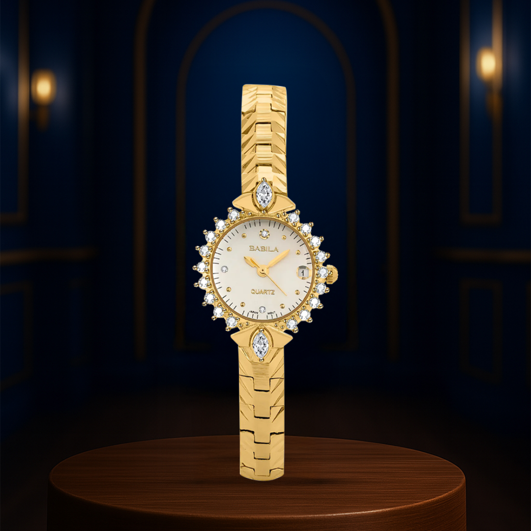 Valenza | Gold Crystal Bezel Women’s Bracelet Watch|    32mm