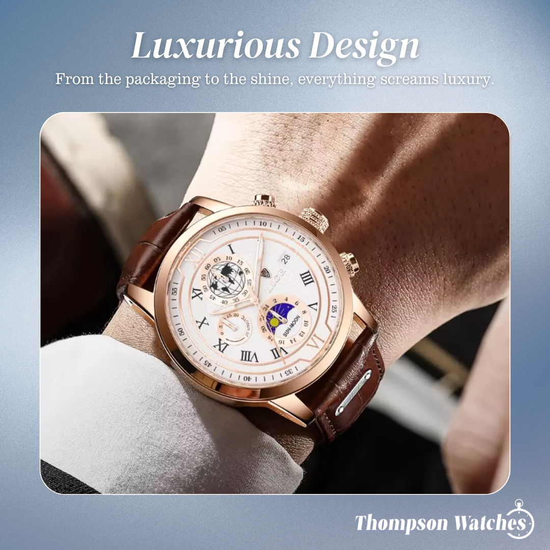 Liam | Celestial World-Time Leather Watch | 43mm